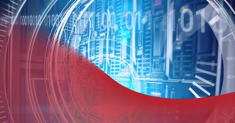 Composition of scope scanning and binary coding with computer servers Illustrazione stock