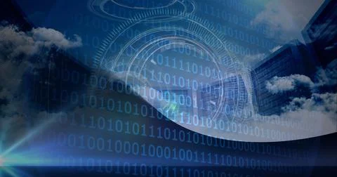 Composition of scope scanning and binary coding with computer servers 写真素材