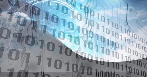Composition of scope scanning and binary coding with computer servers Foto stock