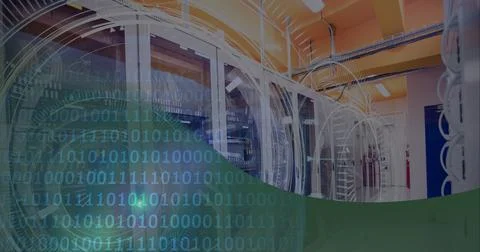 Composition of scope scanning and binary coding with computer servers Foto stock