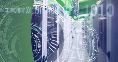 Composition of scope scanning and binary coding with computer servers 스톡 사진