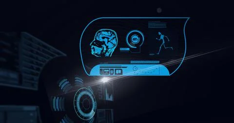 Composition of scope scanning and human brain and scientific data processing on Stock Illustration