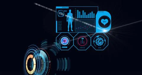 Composition of scope scanning and human body and scientific data processing on Stock-Illustration