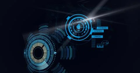 Composition of scope scanning and human heart and scientific data processing on Ilustração Stock
