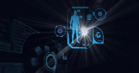 Composition of scope scanning and human body and scientific data processing on Stock Illustration