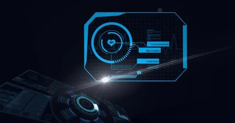 Composition of scope scanning and human heart and scientific data processing on Stock Illustration