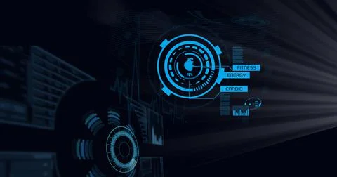 Composition of scope scanning and human heart and scientific data processing on Ilustração Stock