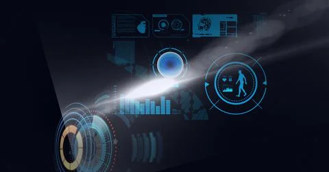 Composition of scope scanning and human body and scientific data processing on Stock Illustration