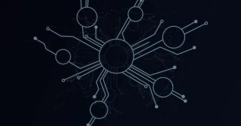 Composition of scope scanning and human and medical data processing on black Stock Illustration