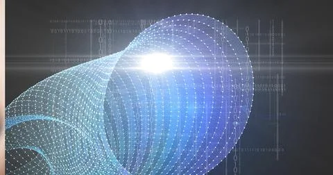 Composition of scope scanning, binary coding and data processing over blue 写真素材