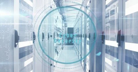 Composition of scope scanning with cyber security text and mathematical Illustrazione stock