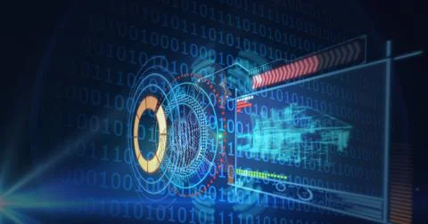 Composition of scope scanning, data processing and binary coding Illustrazione stock