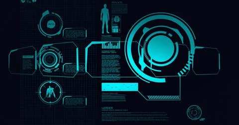 Composition of scope scanning, human and medical data processing on screens on Stock Illustration