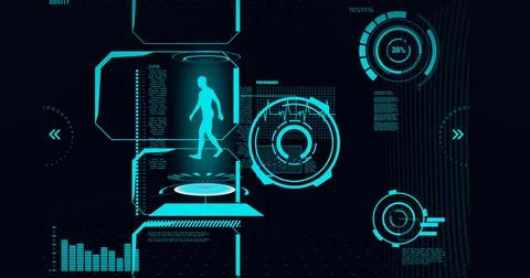 Composition of scope scanning, human and medical data processing on screens on Stock Illustration