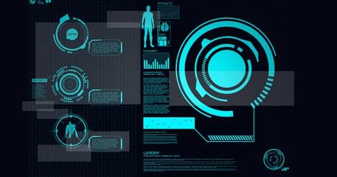 Composition of scope scanning, human and medical data processing on screens on Stock-Illustration