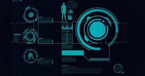 Composition of scope scanning, human and medical data processing on screens on Stock-Illustration