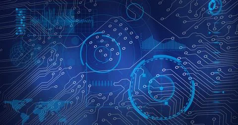Composition of scopes scanning, digital data processing and computer circuit Stock Illustration