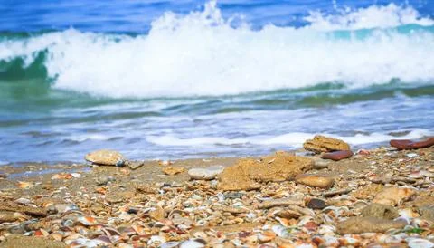 Composition with sea stones on a background of waves Stock Photos
