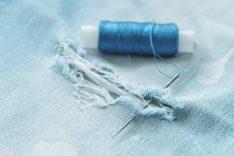 Composition of seamstress, tailor, thread for sewing and for knitting Stock Photos