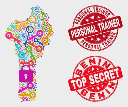 Composition of Secret Benin Map and Grunge Personal Trainer Seal Stock Illustration