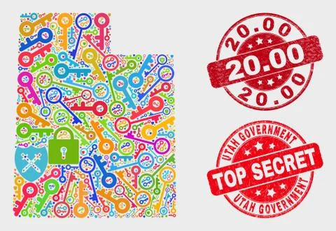 Composition of Secret Utah State Map and Distress 20.00 Stamp イラスト素材