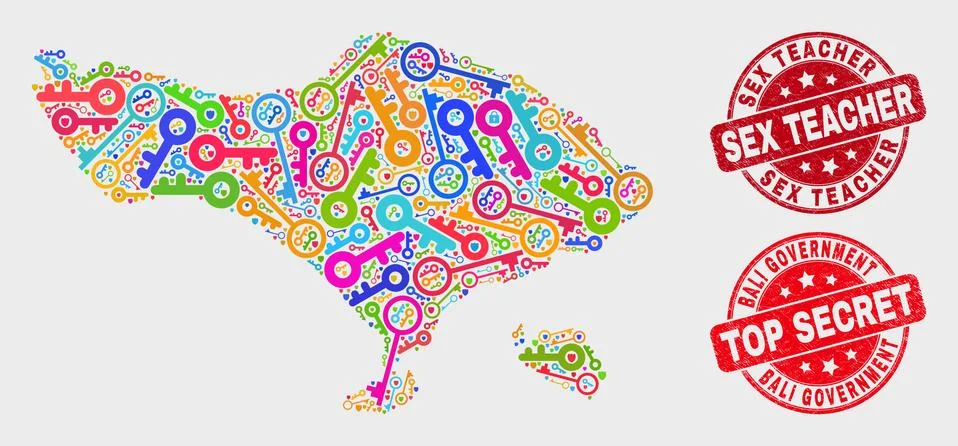 Composition of Secure Bali Map and Distress Sex Teacher Stamp Stock Illustration
