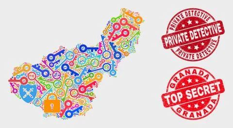 Composition of Secure Granada Province Map and Scratched Private Detective Illustrazione stock
