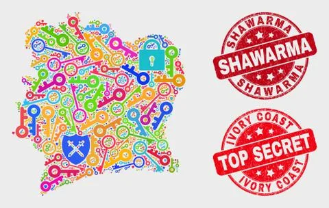 Composition of Secure Ivory Coast Map and Distress Shawarma Stamp Seal Stock Illustration