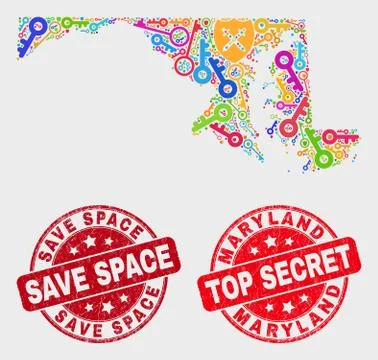 Composition of Secure Maryland State Map and Grunge Save Space Stamp 스톡 일러스트