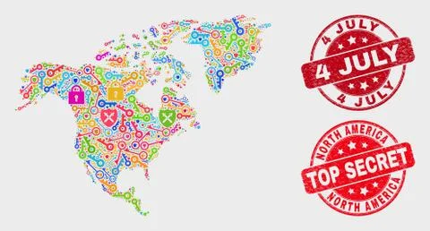 Composition of Secure North America Map and Scratched 4 July Seal Stock Illustration