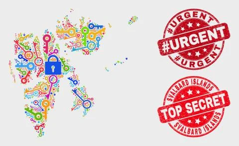 Composition of Secure Svalbard Islands Map and Scratched #Urgent Stamp Stock-Illustration