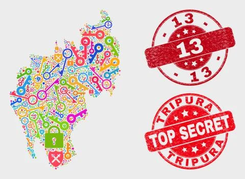 Composition of Secure Tripura State Map and Scratched 13 Seal Stock Illustration