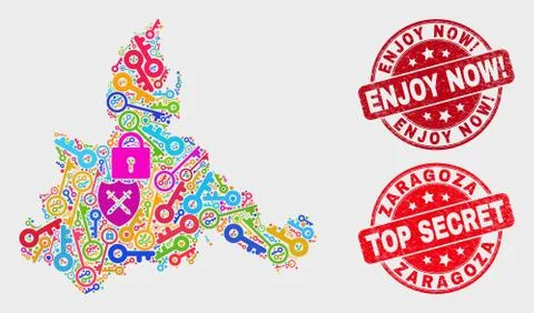 Composition of Secure Zaragoza Province Map and Grunge Enjoy Now! Seal Stock-Illustration