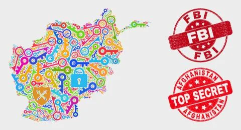 Composition of Security Afghanistan Map and Grunge FBI Seal Stock Illustration