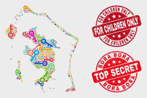 Composition of Security Bora-Bora Map and Distress For Children Only Seal 스톡 일러스트