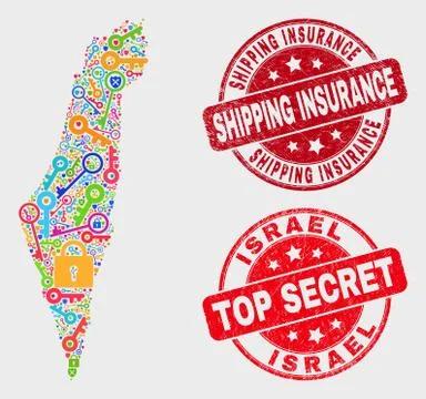 Composition of Security Israel Map and Scratched Shipping Insurance Watermark 스톡 일러스트