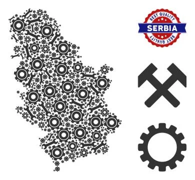 Composition Serbia Map of Service Tools Stock Illustration