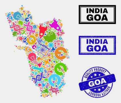 Composition of Service Goa State Map and Quality Product Watermark Stock Illustration