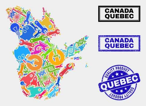 Composition of Service Quebec Province Map and Quality Product Seal Stock Illustration