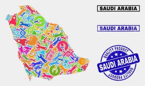 Composition of Service Saudi Arabia Map and Quality Product Stamp Stock Illustration