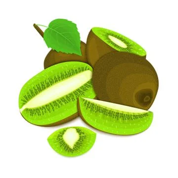 Composition of several kiwi. Ripe vector kiwifruits whole and slice Stock-Illustration