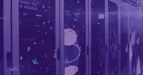 Composition of shapes and data processing over server room Stockillustratie