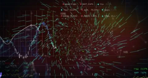 Composition of shapes and data processing over black background 스톡 일러스트