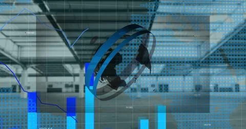 Composition of shapes with globe and data processing over world map and empty Ilustração Stock
