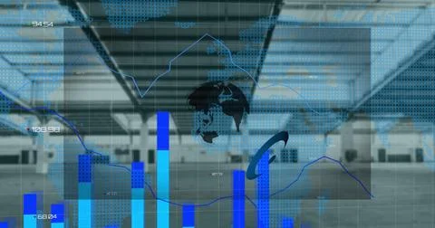Composition of shapes with globe and data processing over world map and empty Illustrazione stock