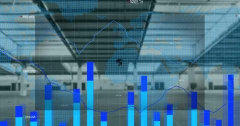 Composition of shapes with globe and data processing over world map and empty Stock Illustration