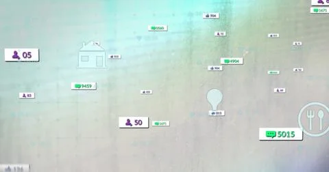Composition of shapes over data processing and media icons on white background 库存插图