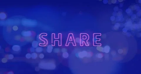Composition of share text over spot lights on blue background Ilustração Stock