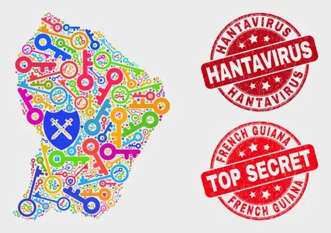 Composition of Shield French Guiana Map and Distress Hantavirus Watermark イラスト素材