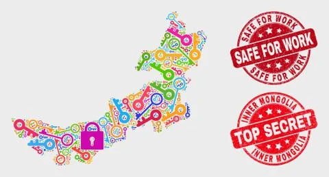 Composition of Shield Inner Mongolia Map and Distress Safe for Work Stamp Seal Stock Illustration